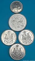 Group shot of all five coins showing obverse designs