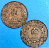 Both coins obverse showing crown, wreath and dates 1929 and 1936