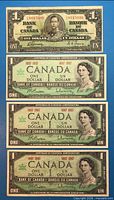 All four banknotes front faces displayed