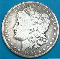 Obverse of 1901-O Morgan silver dollar