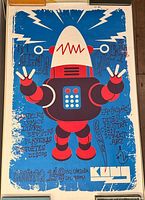 Full view of silkscreen poster showing entire robot design and text