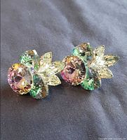 Front view of both multicolour crystal earrings