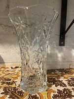Full view of clear cut glass vase front