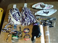 Group shot of all Ravens fan gear items
