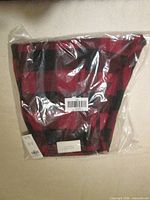 Front view of packaged Hollister red and black plaid pajama pant