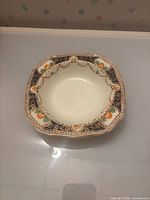 Top view of octagonal porcelain bowl showing full pattern and shape