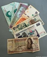 All six banknotes fanned out