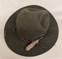 Top view of olive wool felt hat