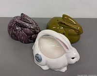overview of three ceramic bunny items