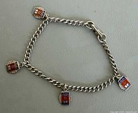 Full view of sterling charm bracelet with four Lackie charms attached