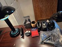 Wide view of all desk items on tabletop