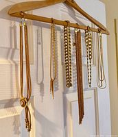 All six gold-tone necklaces hanging from hanger