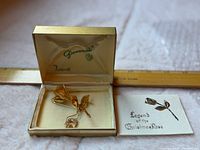 Brooch in open Giovanni box with pamphlet visible