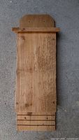 Front view of full bat house showing overall shape, mounting holes, grooved landing area