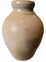 front view of cream salt-glazed stoneware crock