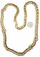 Full view of gold plated chain with quarter for scale