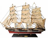 Full view of Cutty Sark model ship on stand
