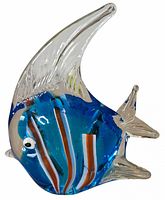 Full view of clear and blue striped glass angelfish figurine