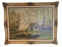 Full view of framed oil painting