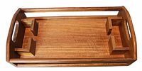 top view of teak tray showing handles, rails and corner supports