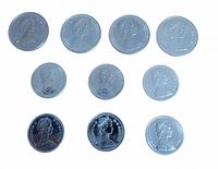 Ten coins obverse with Queen Elizabeth II portraits