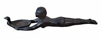 Side view of full incense burner showing reclining Egyptian figure and dish