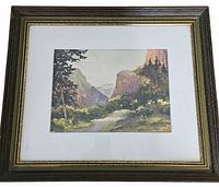 Front view of framed watercolor, showing artwork, mat and frame