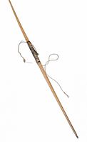 Full length view of wooden longbow with string attached