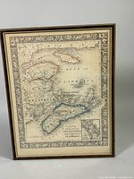 Frontal view of framed map showing entire artwork and frame