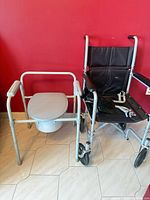 Wheelchair and commode chair side by side