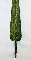 Front view of bronze spear showing leaf blade and hooked tang
