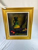 Framed painting front view showing composition, signature visible