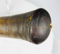 Powder horn base showing domed wooden plug and patina