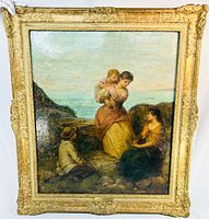 Frontal view of framed oil painting showing entire composition and frame