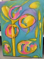 Front view of abstract painting showing color and composition