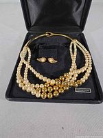 Necklace and earrings displayed in open black case
