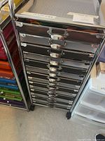 Full view of 15-drawer metal rolling cart