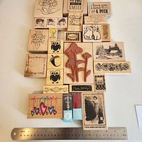Front view of all stamps and boxed wax seal