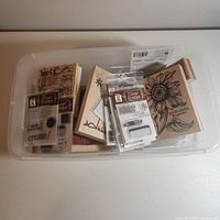 All stamp sets inside plastic tub
