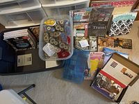 Overview of tote showing paper pads, adhesive bin, kits and embellishments