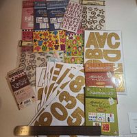 Overview of all sticker items with ruler for scale