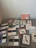 Overall view of all sealed greeting card packages on tabletop