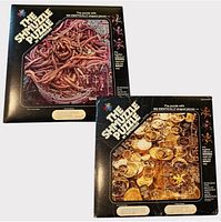 Front of both Shmuzzle Puzzle boxes showing Gold Coins and Can of Worms themes