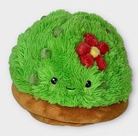 Front view showing cactus plush with face and flower