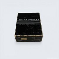 Top of original Accusplit box showing logo and model selection markings