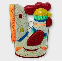 Front view multicolour chalkware rooster napkin holder