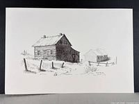 Full view of print showing farmhouse and outbuilding composition