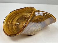 Oblique view showing overall folded form and amber-brown coloration
