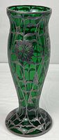 full view of emerald green vase with sterling overlay