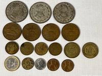 All 19 coins laid out in rows